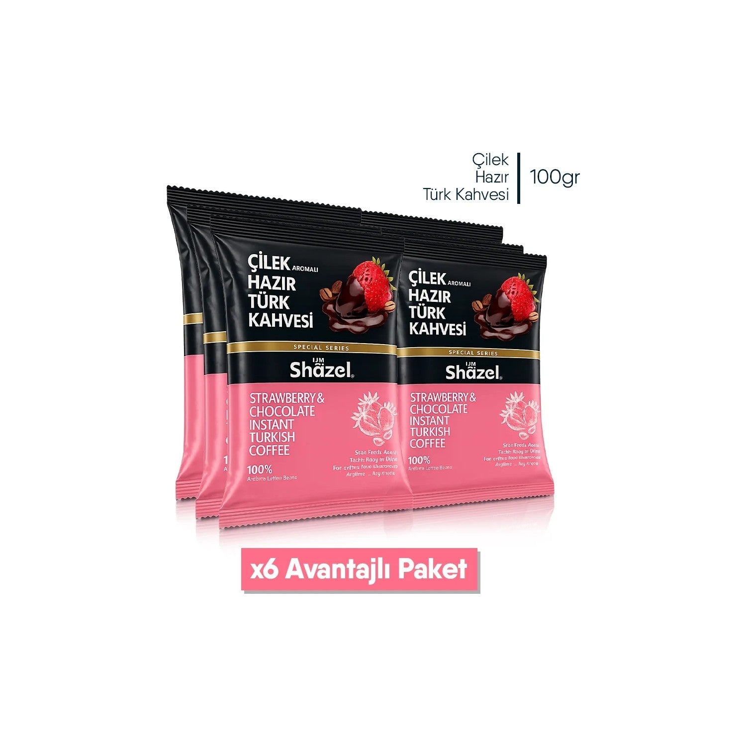 Shazel Strawberry Flavored instant Turkish Coffee 100g x 6 Packs Delicious Aroma of Turkish Origin - MALLTURK