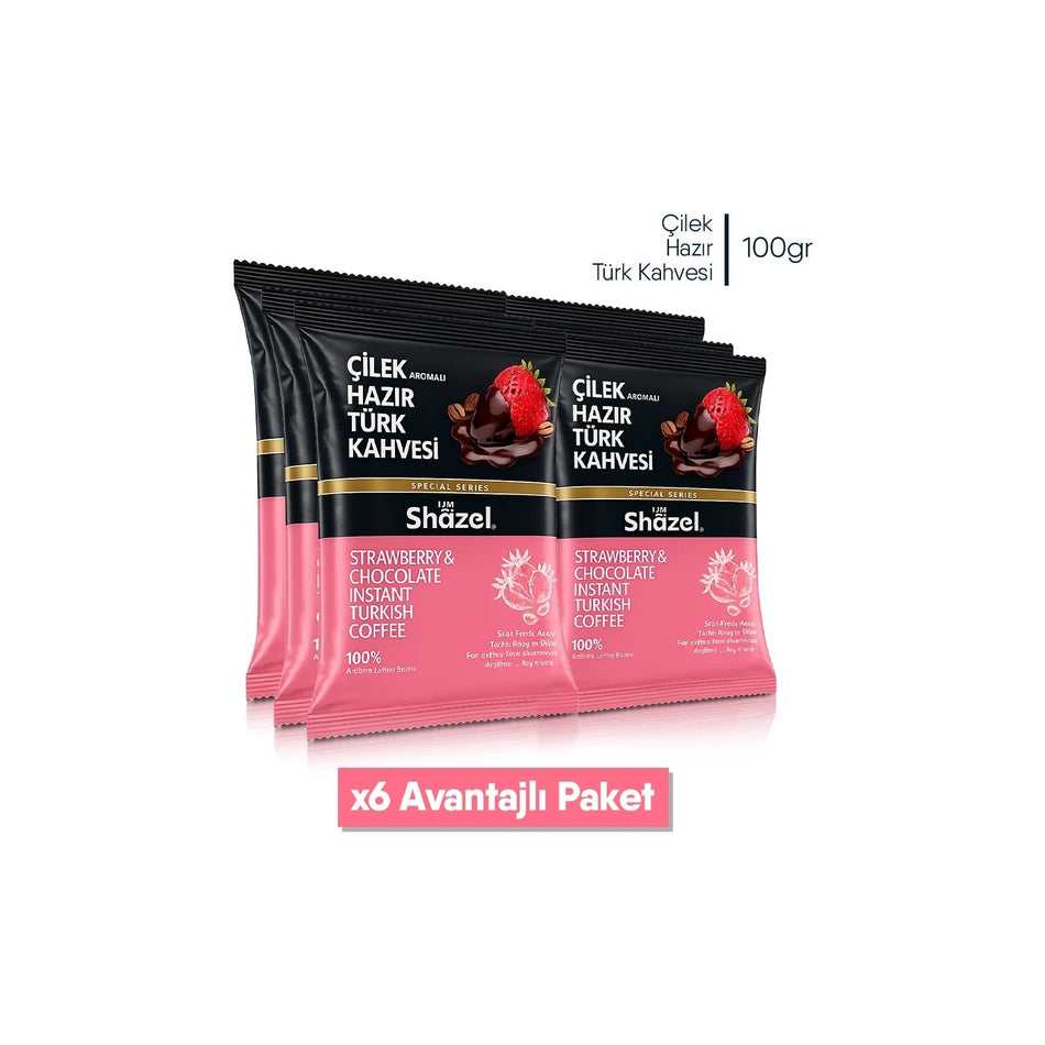 Shazel Strawberry Flavored instant Turkish Coffee 100g x 6 Packs Delicious Aroma of Turkish Origin - MALLTURK