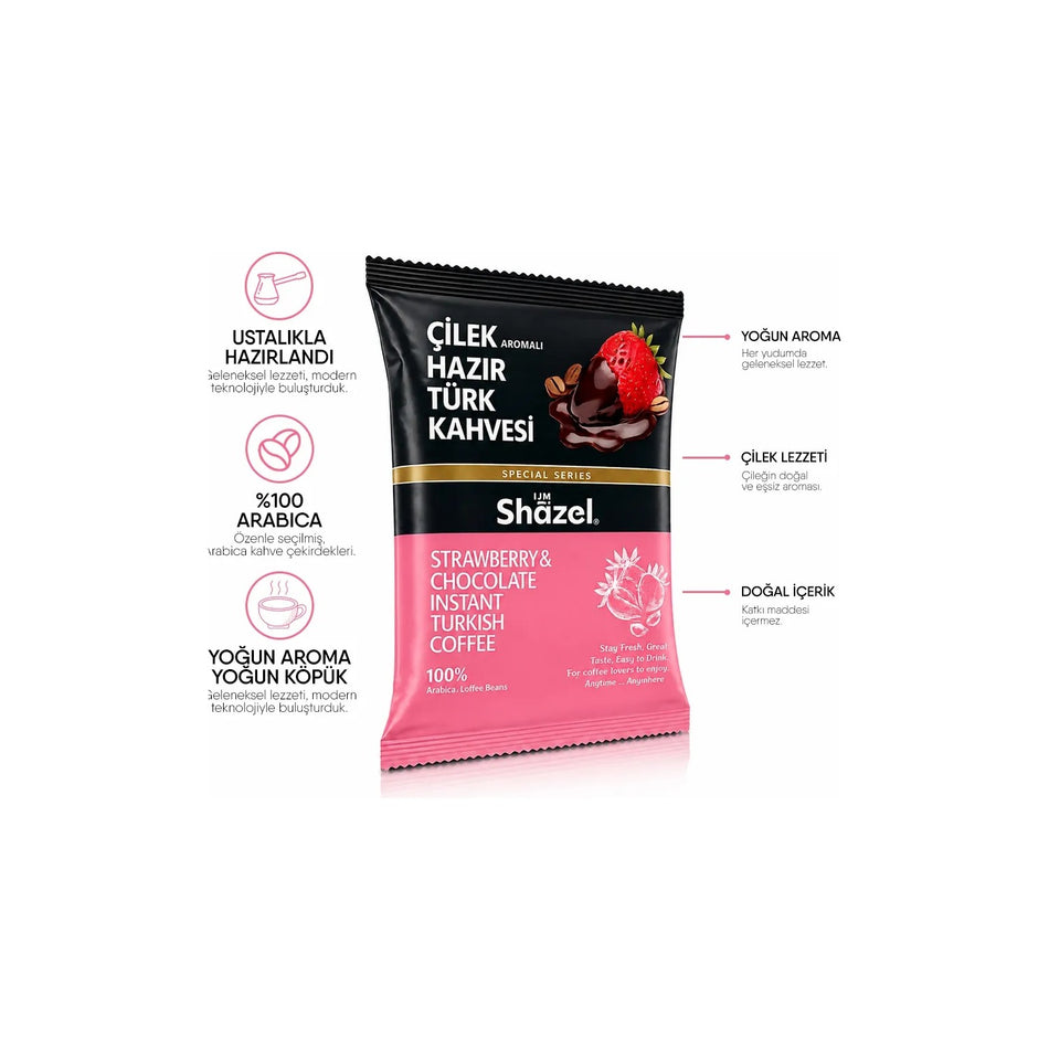 Shazel Strawberry Flavored instant Turkish Coffee 100g x 6 Packs Delicious Aroma of Turkish Origin - MALLTURK