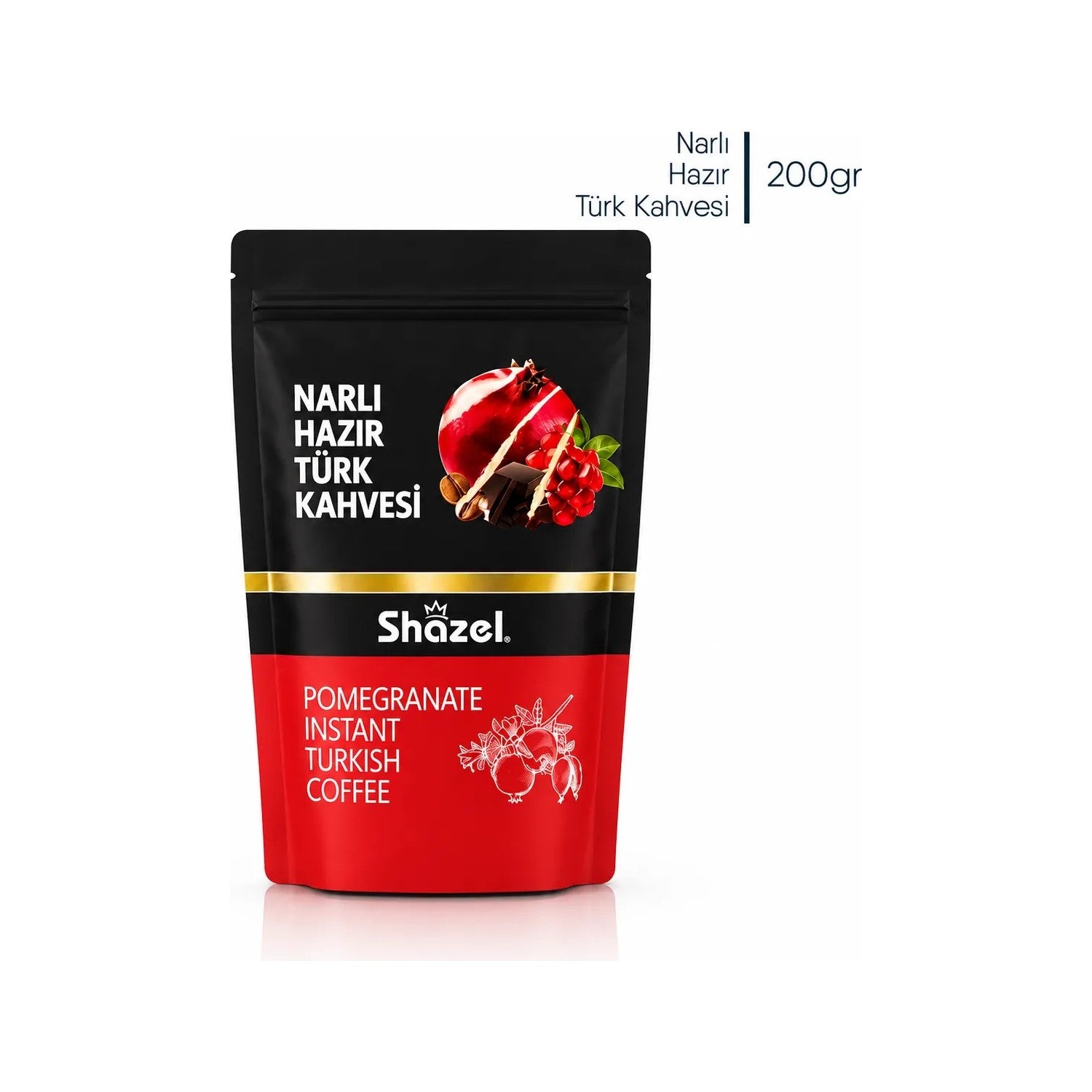 Shazel Pomegranate Instant Turkish Coffee 200 g, Natural Pomegranate Flavor - MALLTURK