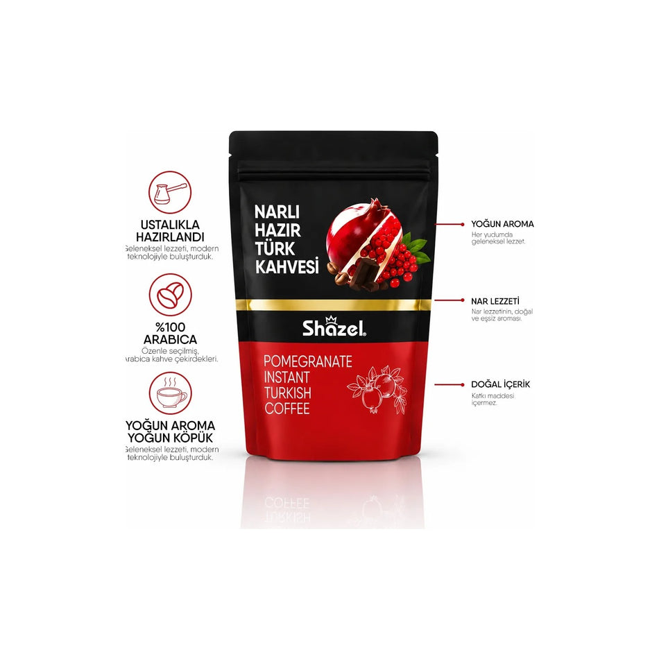 Shazel Pomegranate Instant Turkish Coffee 200 g, Natural Pomegranate Flavor - MALLTURK
