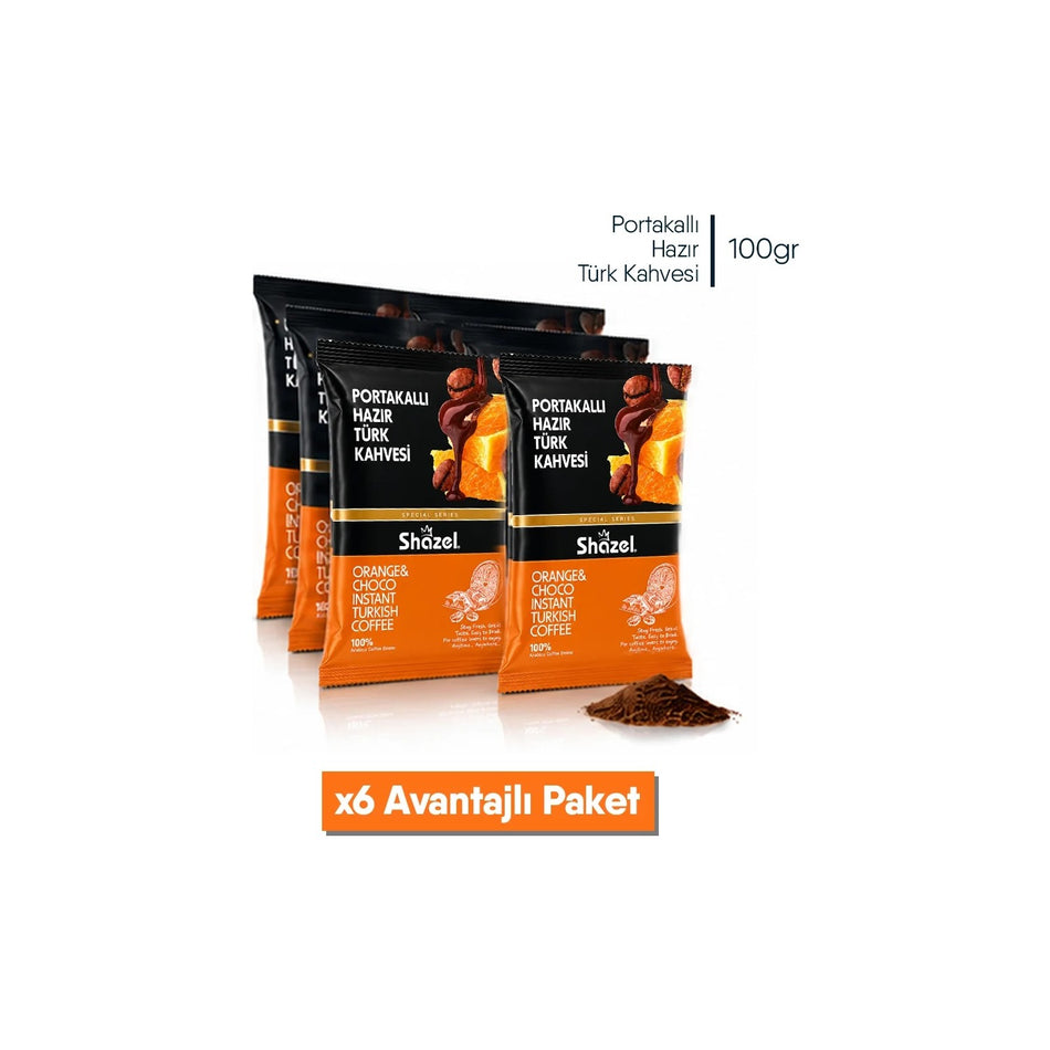 Shazel Orange Flavored instant Turkish Coffee 100 GR x 6 Packs (Flavored) - MALLTURK
