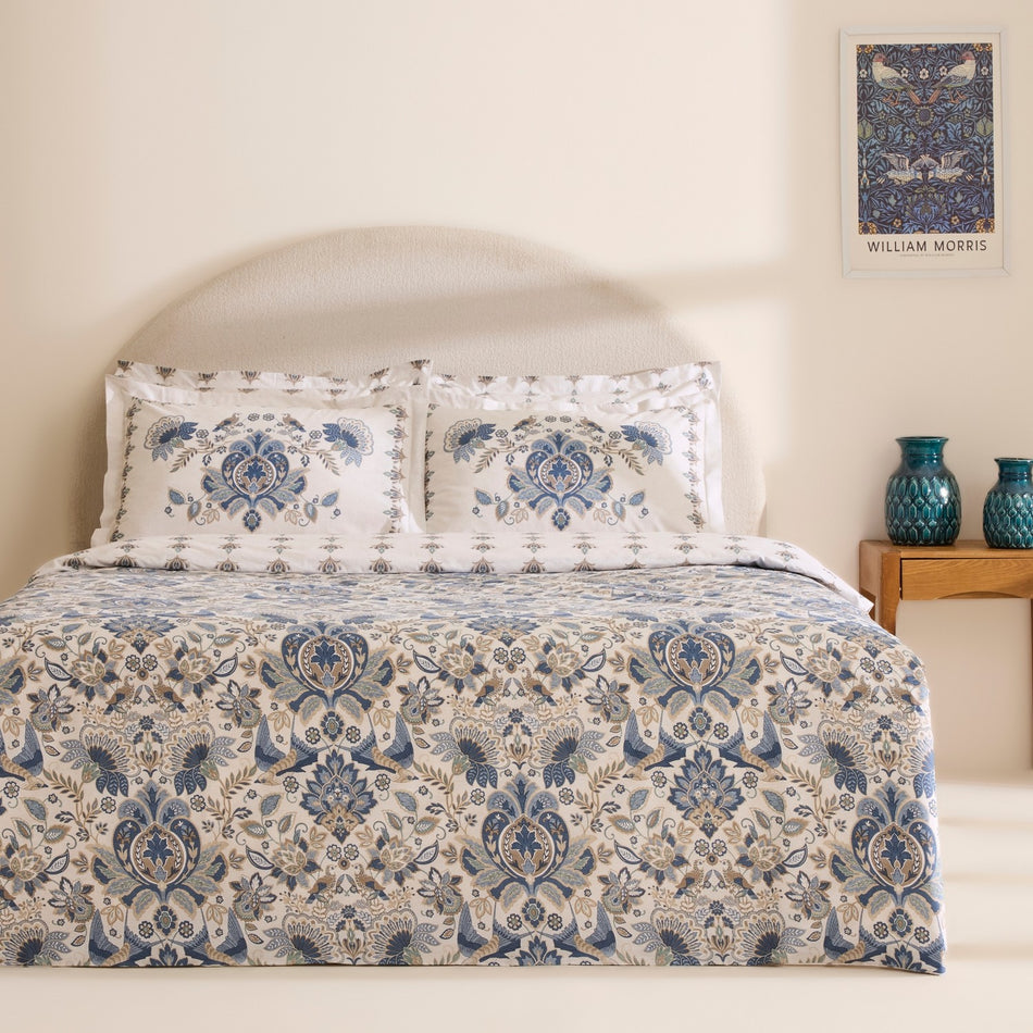 Karaca Home Silvara %100 Cotton Double Duvet Cover Set Blue - MALLTURK