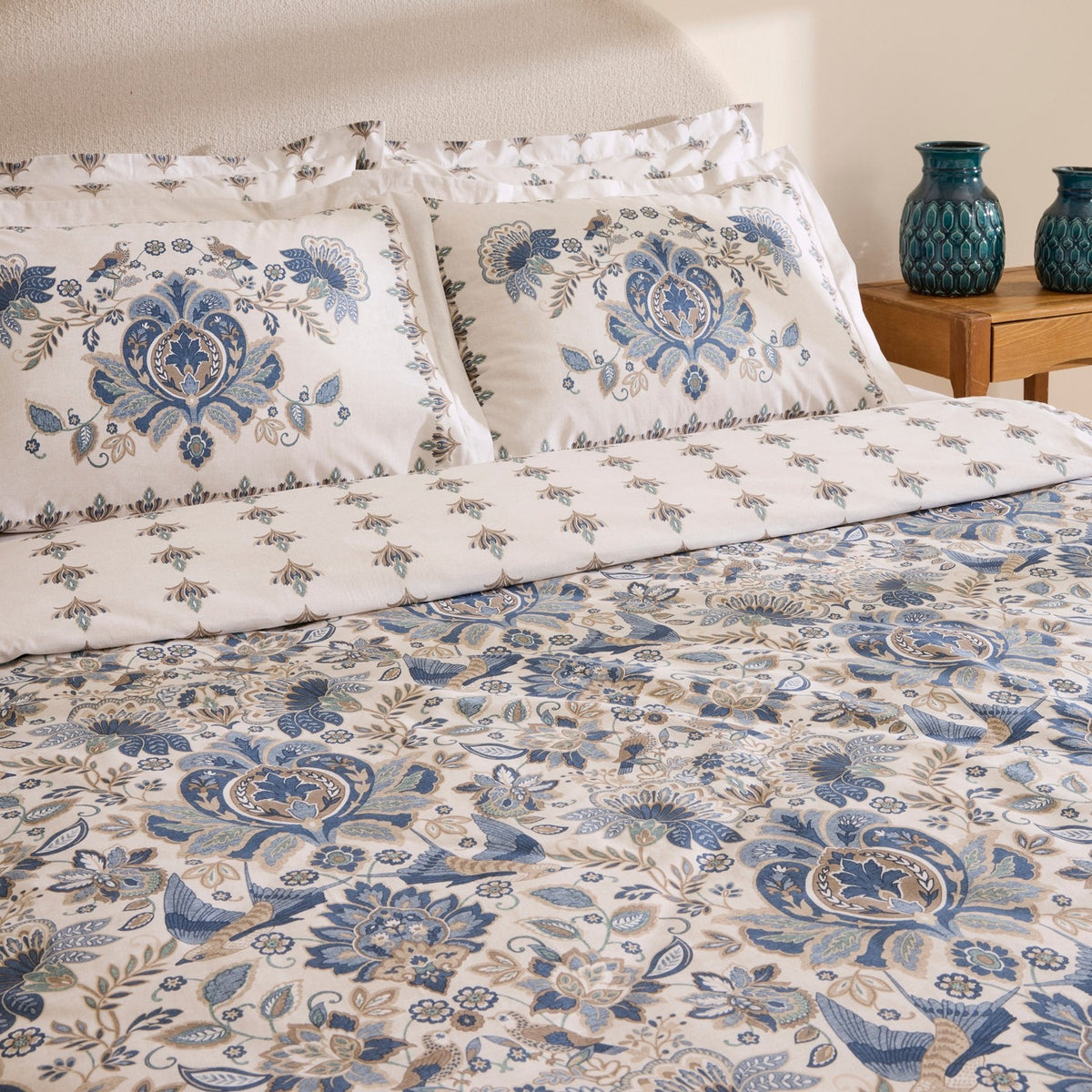 Karaca Home Silvara %100 Cotton Double Duvet Cover Set Blue - MALLTURK