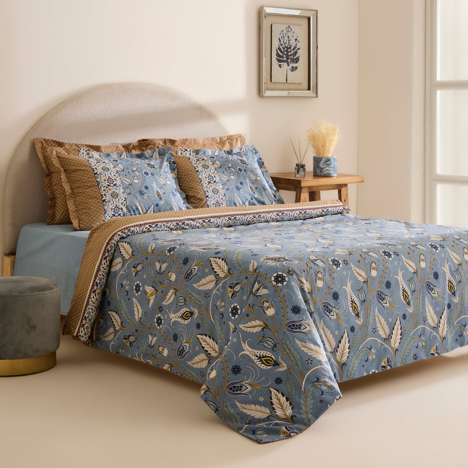 Karaca Home Olmira %100 Cotton Double Duvet Cover Set Blue - MALLTURK