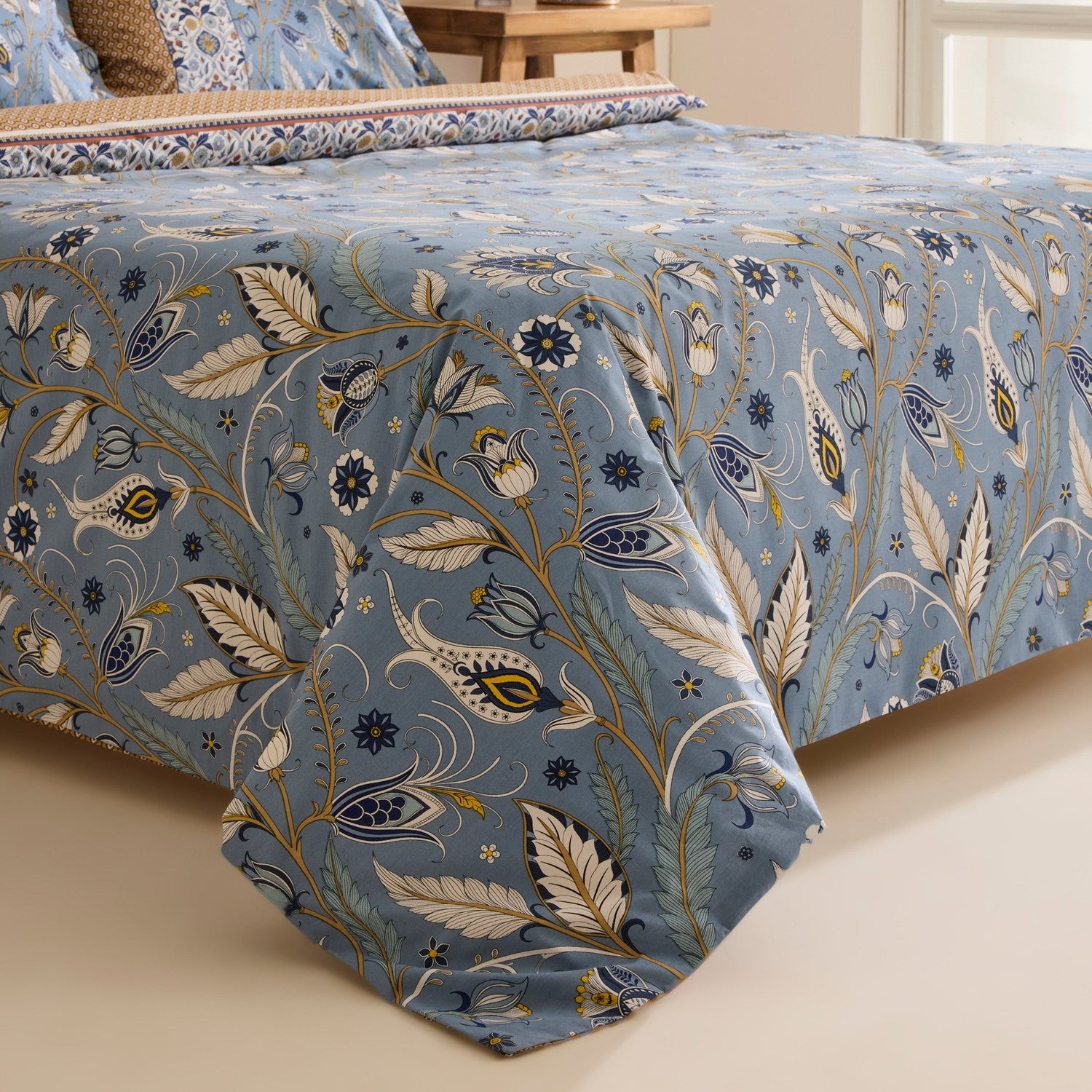Karaca Home Olmira %100 Cotton Double Duvet Cover Set Blue - MALLTURK