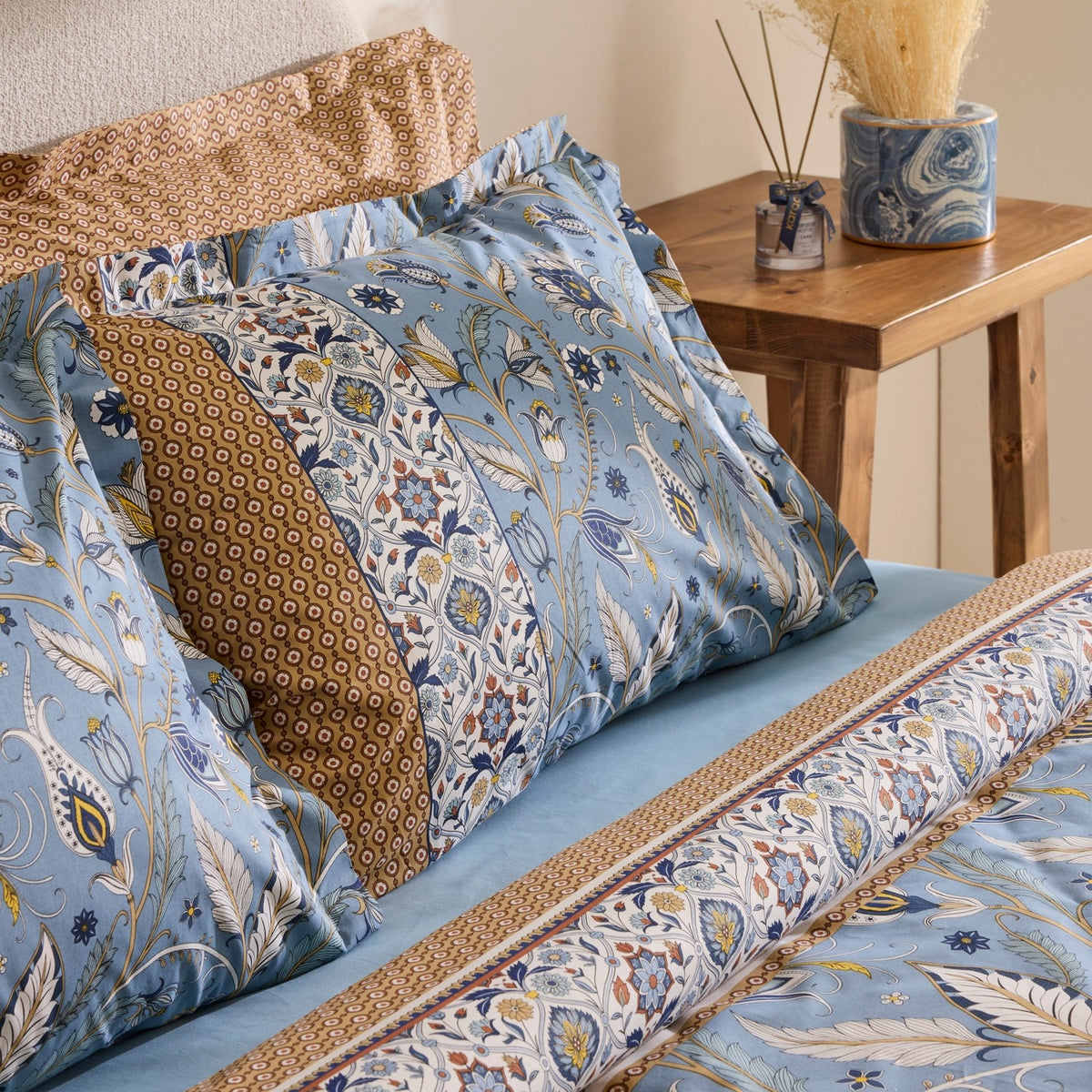 Karaca Home Olmira %100 Cotton Double Duvet Cover Set Blue - MALLTURK