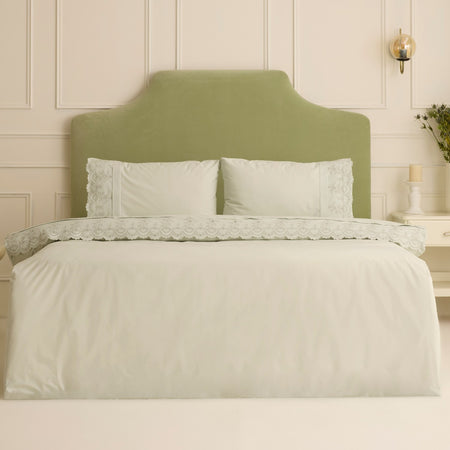 Karaca Home Avellina Embroidered Double Duvet Cover Set Sage Green - MALLTURK