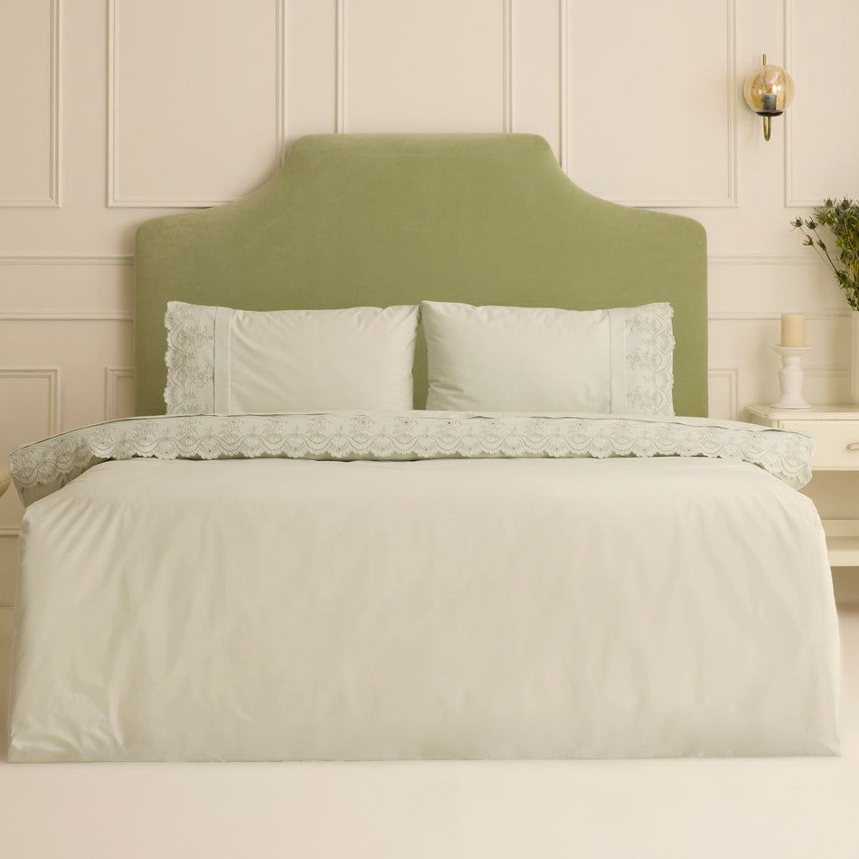 Karaca Home Avellina Embroidered Double Duvet Cover Set Sage Green - MALLTURK