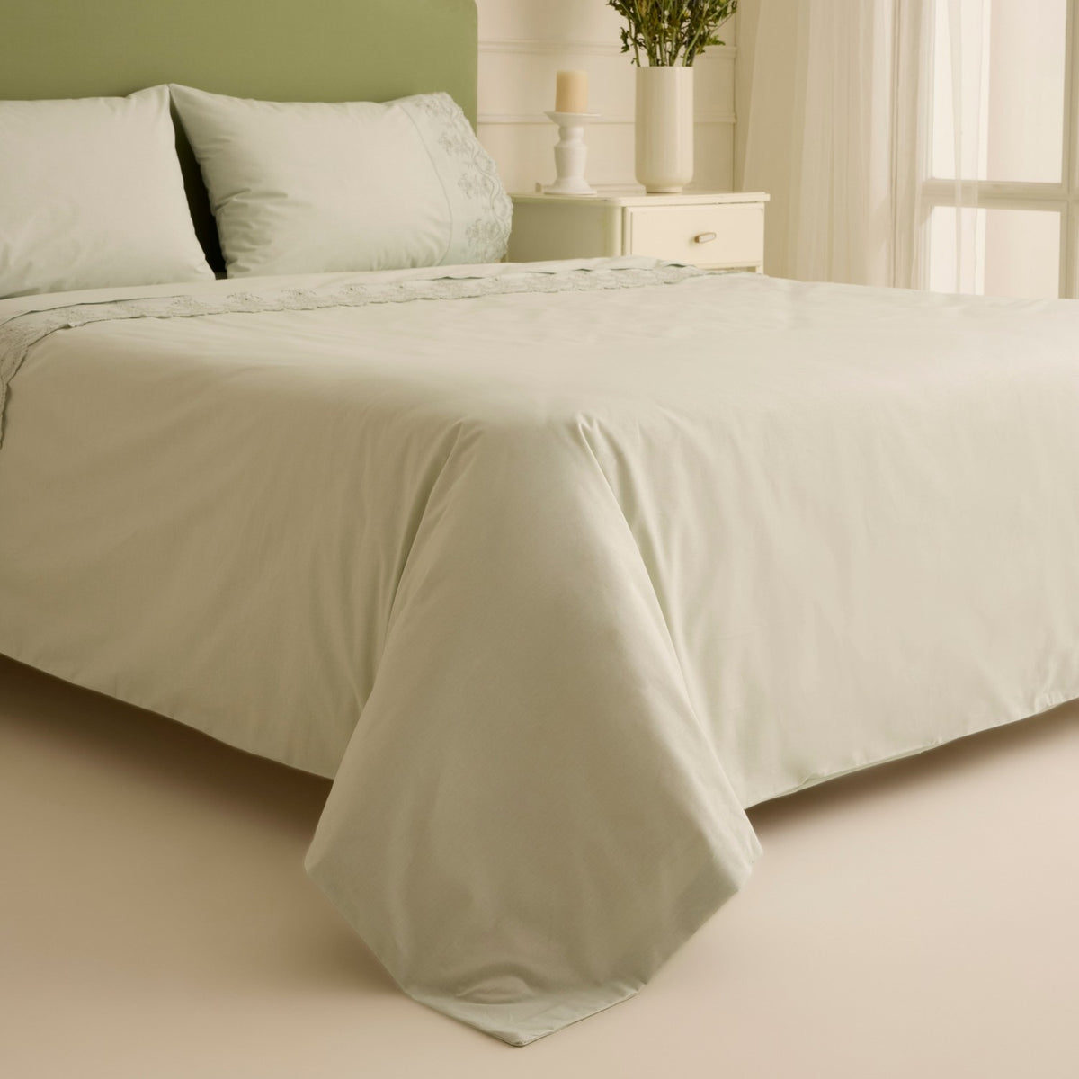 Karaca Home Avellina Embroidered Double Duvet Cover Set Sage Green - MALLTURK