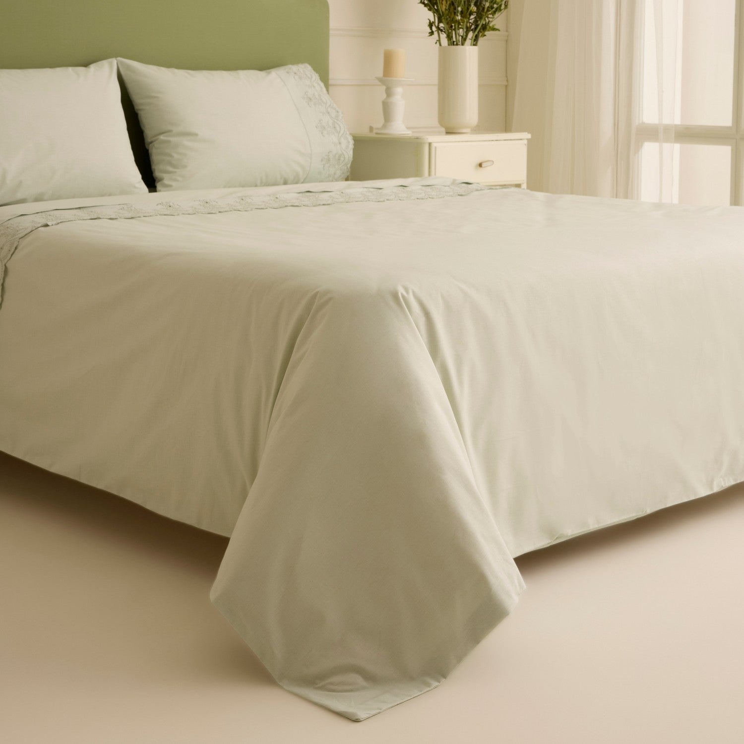 Karaca Home Avellina Embroidered Double Duvet Cover Set Sage Green - MALLTURK