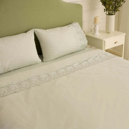 Karaca Home Avellina Embroidered Double Duvet Cover Set Sage Green - MALLTURK