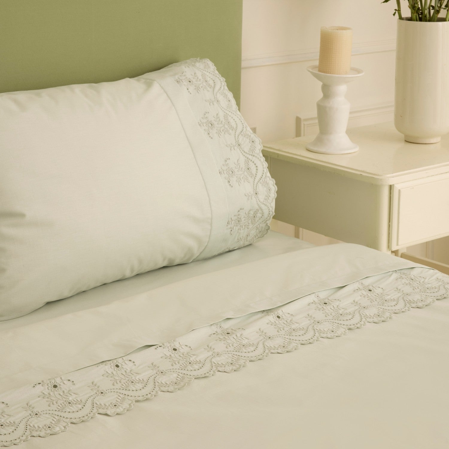 Karaca Home Avellina Embroidered Double Duvet Cover Set Sage Green - MALLTURK