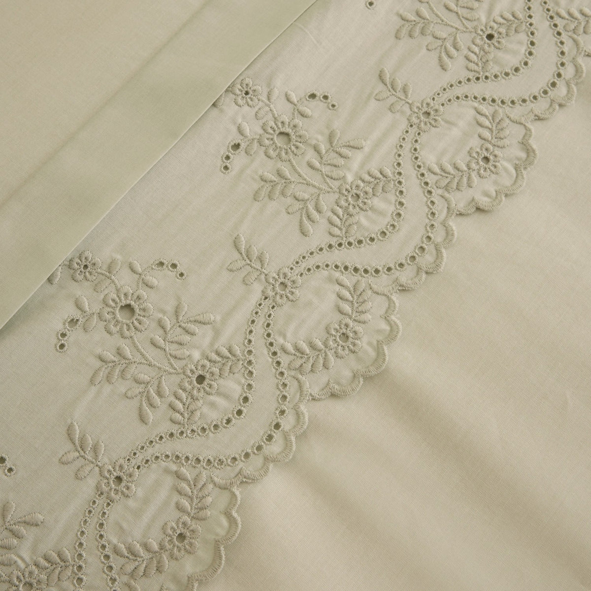 Karaca Home Avellina Embroidered Double Duvet Cover Set Sage Green - MALLTURK
