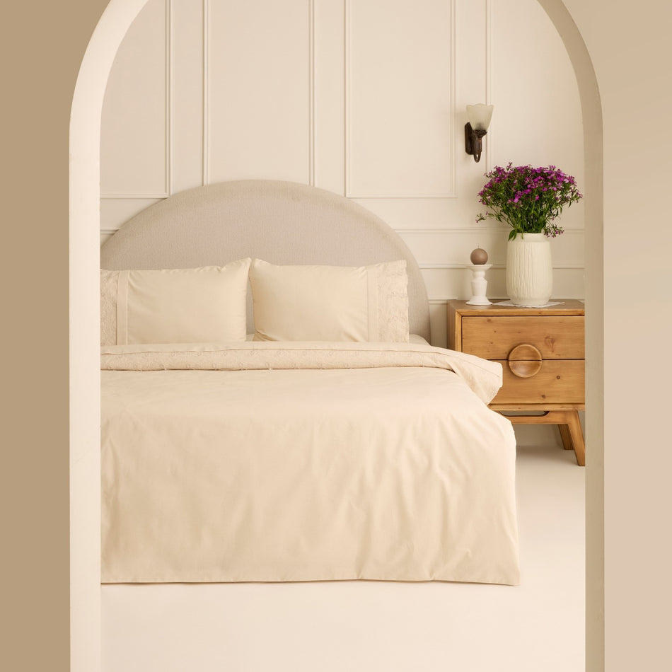 Karaca Home Luciana Embroidered Double Duvet Cover Set Beige - MALLTURK