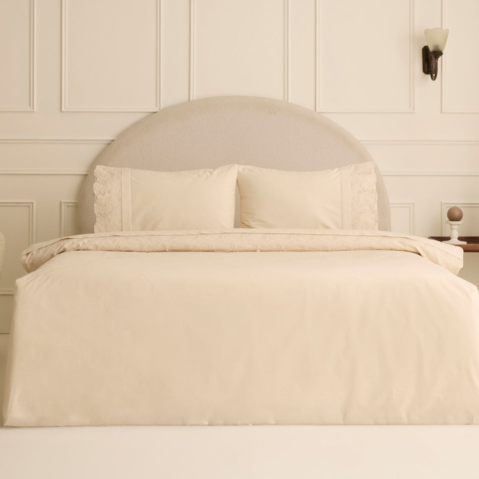 Karaca Home Luciana Embroidered Double Duvet Cover Set Beige - MALLTURK