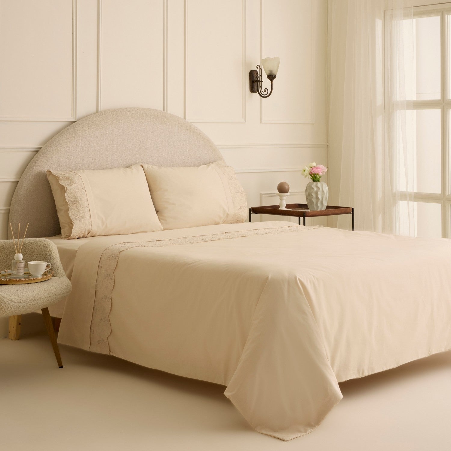Karaca Home Luciana Embroidered Double Duvet Cover Set Beige - MALLTURK