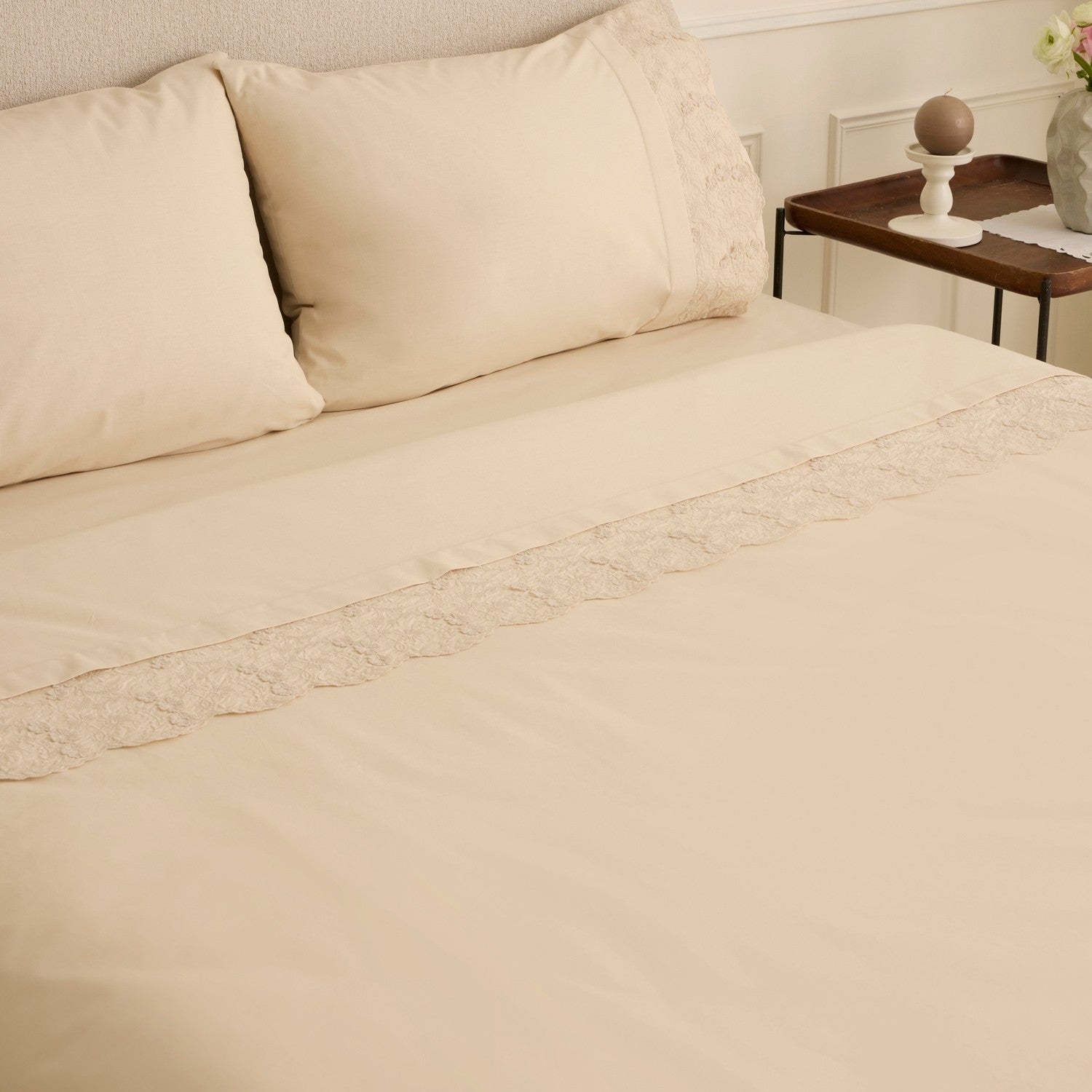 Karaca Home Luciana Embroidered Double Duvet Cover Set Beige - MALLTURK
