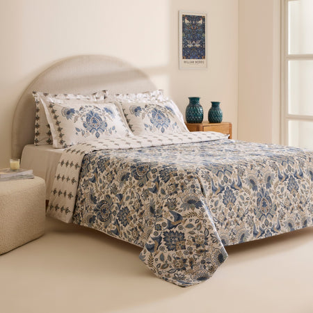 Karaca Home Silvara 100% Cotton Single Duvet Cover Set Blue - MALLTURK