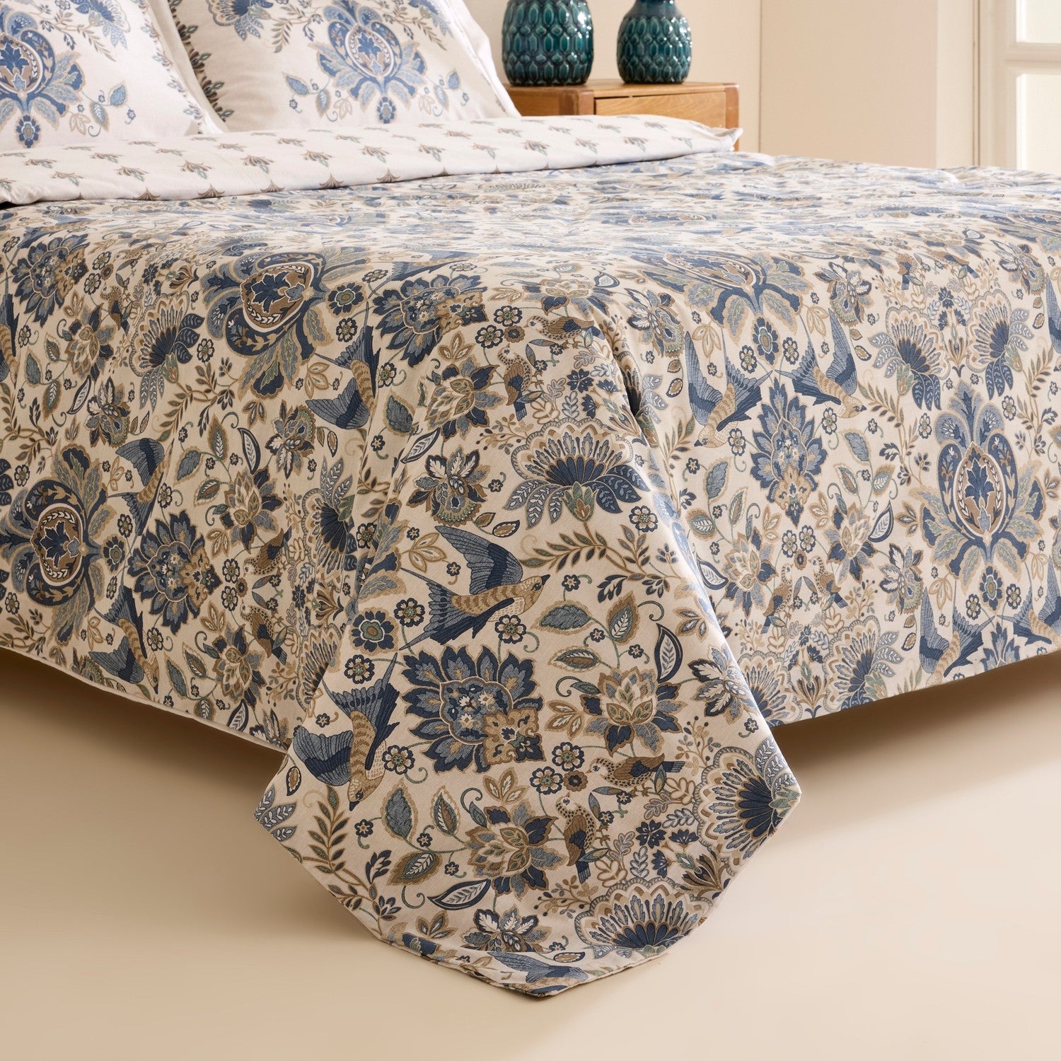 Karaca Home Silvara 100% Cotton Single Duvet Cover Set Blue - MALLTURK