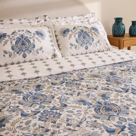 Karaca Home Silvara 100% Cotton Single Duvet Cover Set Blue - MALLTURK