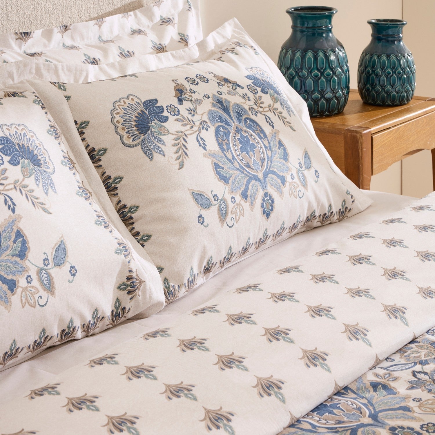 Karaca Home Silvara 100% Cotton Single Duvet Cover Set Blue - MALLTURK