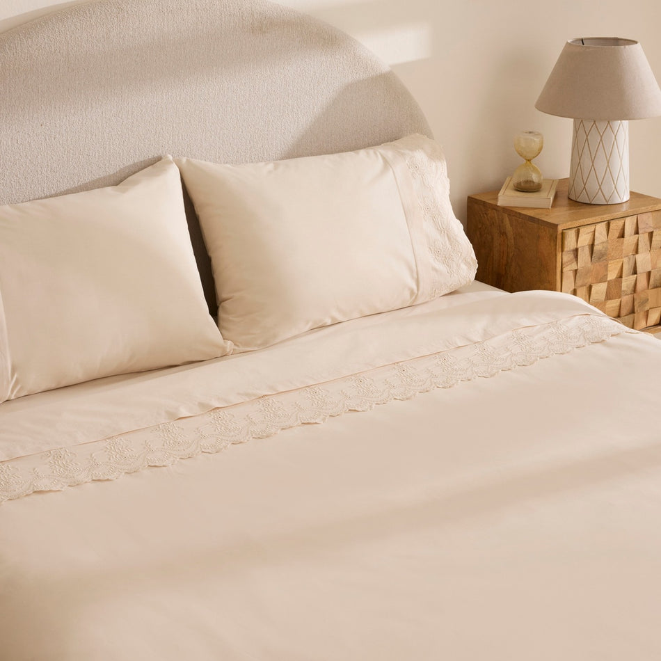 Karaca Home Avellina Embroidered Double Duvet Cover Set Beige - MALLTURK