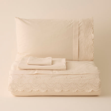Karaca Home Avellina Embroidered Double Duvet Cover Set Beige - MALLTURK