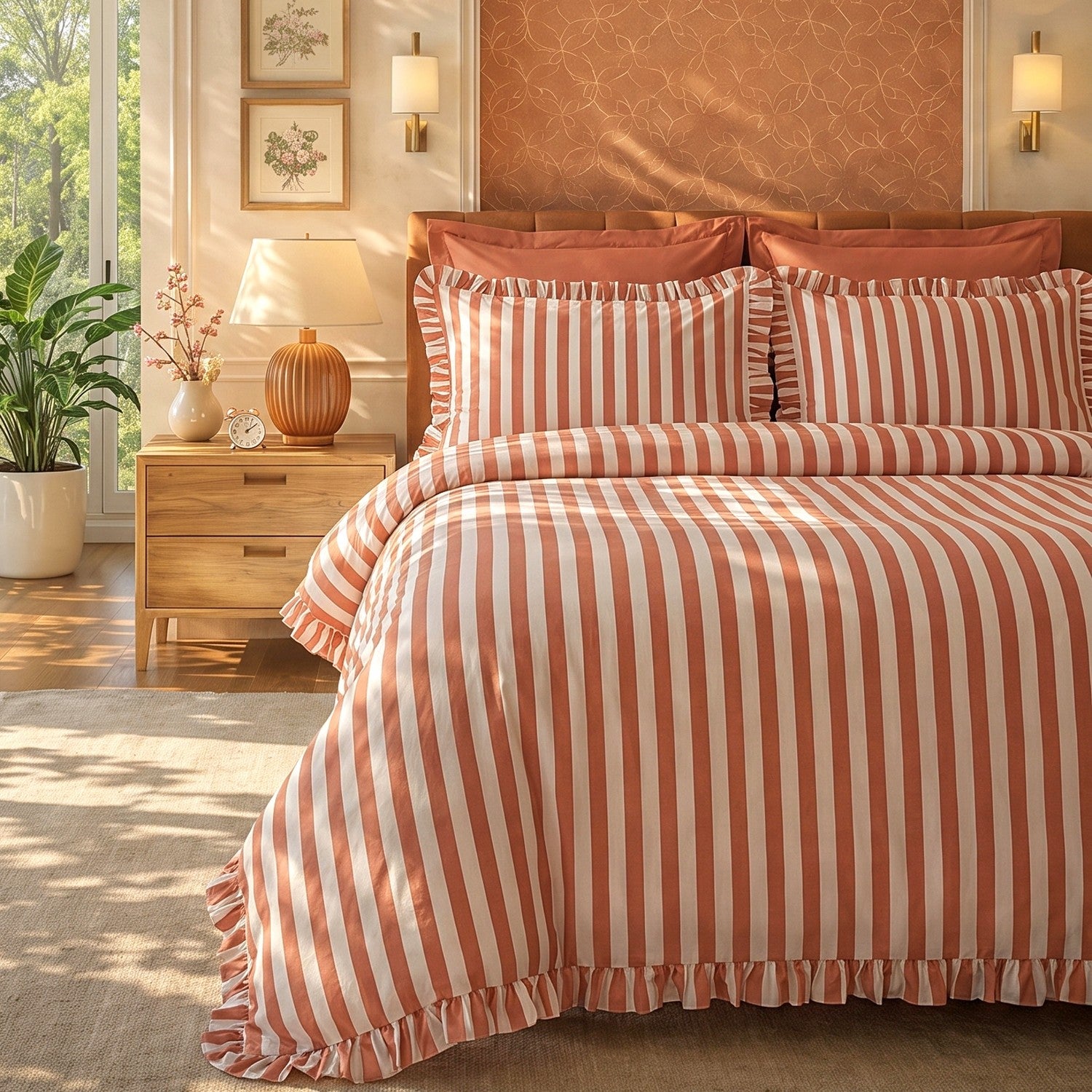 Karaca Home Ripple Double Duvet Cover Set Orange - MALLTURK