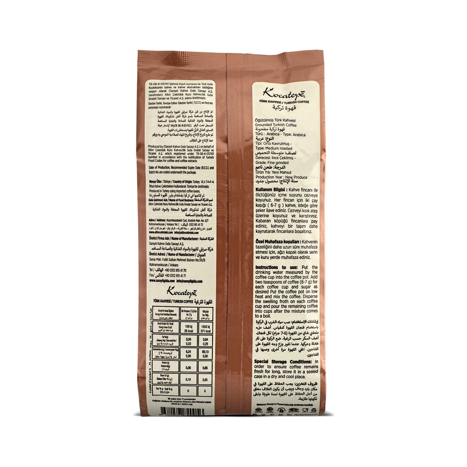 Kocatepe Coffee - Kocatepe 500g Foil Pack of 2 Turkish Coffee - Origin: Turkiye - intense Aroma - MALLTURK