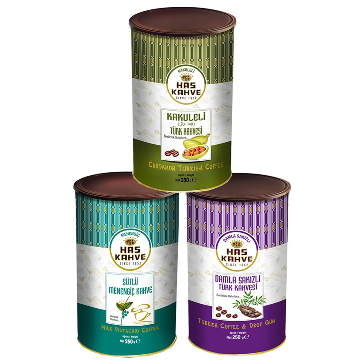 Has KahveGurme 3-Pack (Cardamom - Pistacia terebinthus - Mastic Gum Turkish Coffee 250g) - MALLTURK