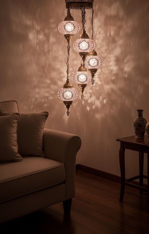 Turkish Mosaic Chandelier – 5 Globe - MALLTURK