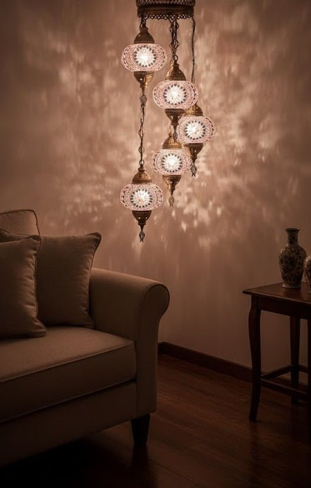 Turkish Mosaic Chandelier – 5 Globe - MALLTURK