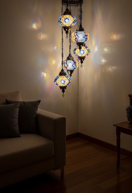 Turkish Mosaic Chandelier – 5 Globe - MALLTURK