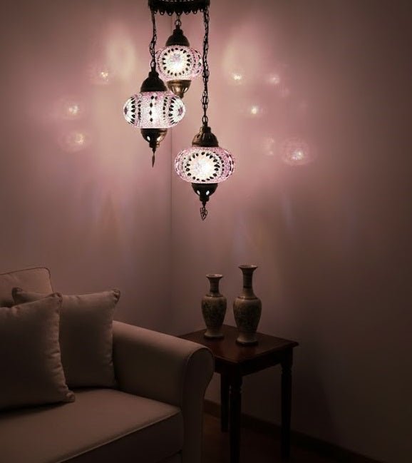 Turkish Mosaic Chandelier – 3 Globe - MALLTURK