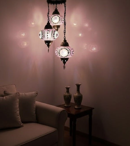 Turkish Mosaic Chandelier – 3 Globe - MALLTURK