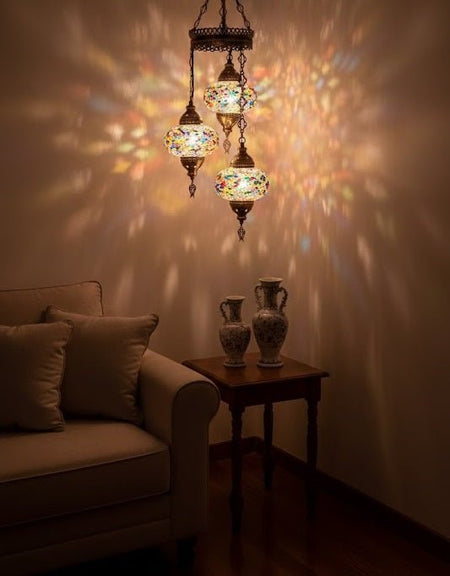 Turkish Mosaic Chandelier – 3 Globe - MALLTURK