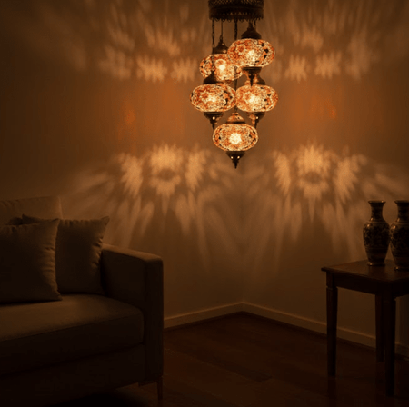 Turkish Mosaic Chandelier – 5 Globe - MALLTURK