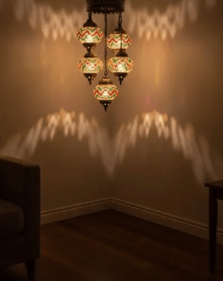 Turkish Mosaic Chandelier – 5 Globe - MALLTURK