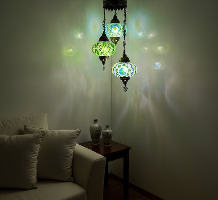 Turkish Mosaic Chandelier – 3 Globe - MALLTURK