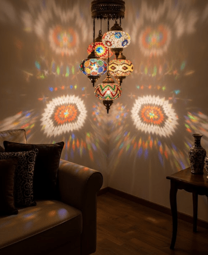 Turkish Mosaic Chandelier – 5 Globe - MALLTURK
