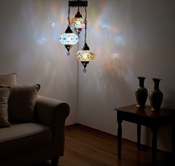 Turkish Mosaic Chandelier – 3 Globe