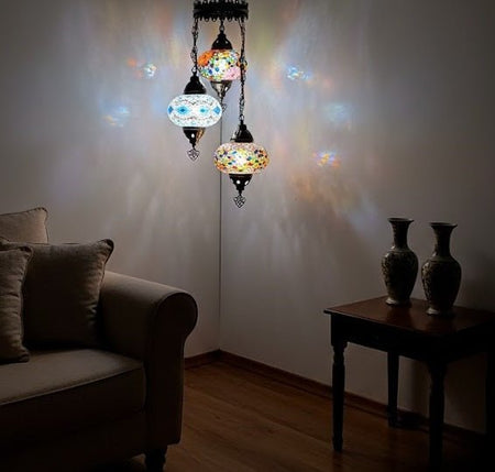 Turkish Mosaic Chandelier – 3 Globe - MALLTURK