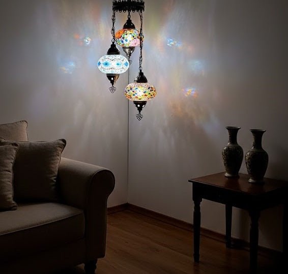 Turkish Mosaic Chandelier – 3 Globe - MALLTURK