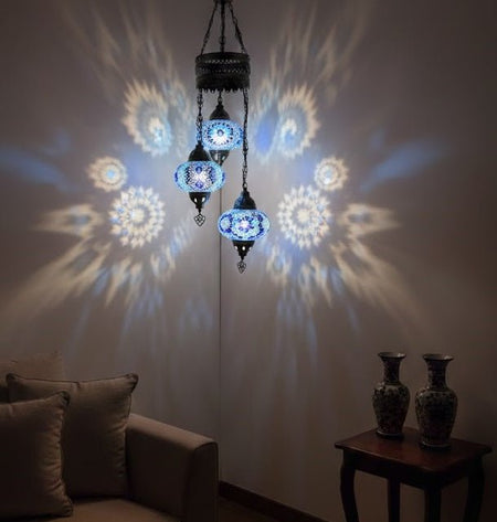 Turkish Mosaic Chandelier – 3 Globe - MALLTURK