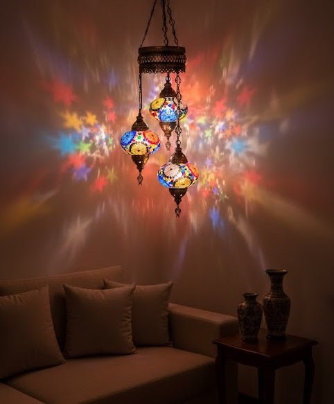 Turkish Mosaic Chandelier – 3 Globe - MALLTURK