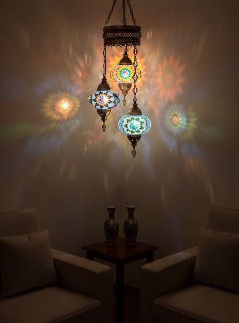 Turkish Mosaic Chandelier – 3 Globe - MALLTURK
