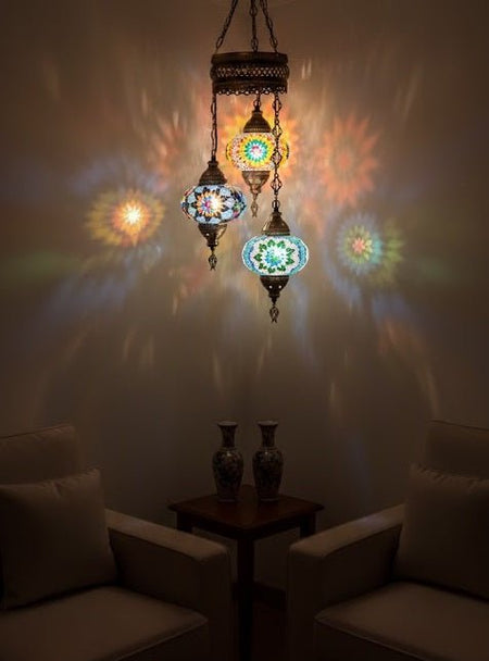 Turkish Mosaic Chandelier – 3 Globe - MALLTURK