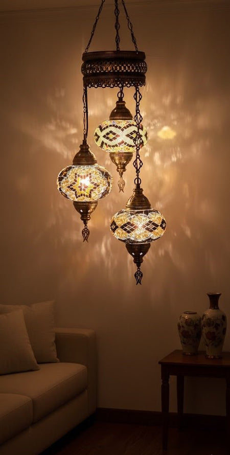 Turkish Mosaic Chandelier – 3 Globe - MALLTURK