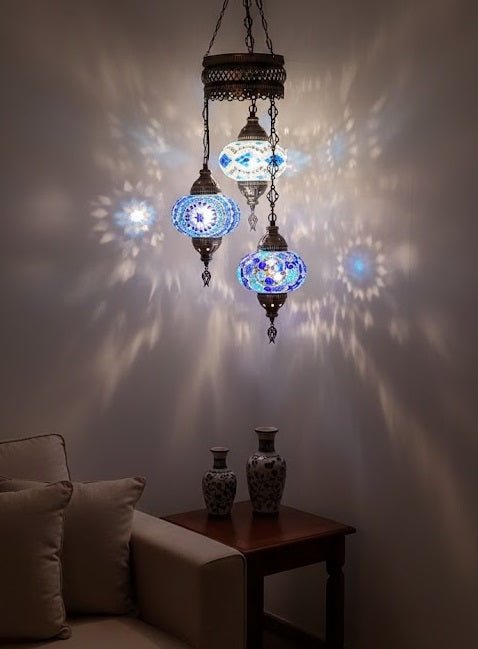 Turkish Mosaic Chandelier – 3 Globe - MALLTURK